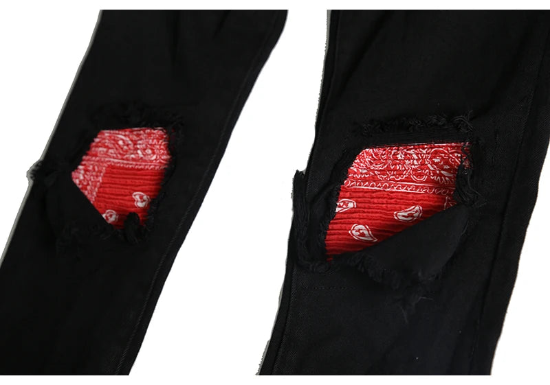 knee patchwork jeans for men hip hop skinny biker taped jean trousers slim fit black denim pants fashion streetwear jogger unique joggers style 5437