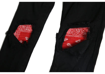 knee patchwork jeans for men hip hop skinny biker taped jean trousers slim fit black denim pants fashion streetwear jogger unique joggers style 5437