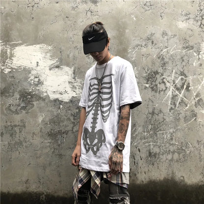 Men's Fashion Reflective Skull Printed T-shirts New Casual Loose Short-sleeved Crew Neck Tees Hip Hop Streetwear Loose Tops Street King Limited