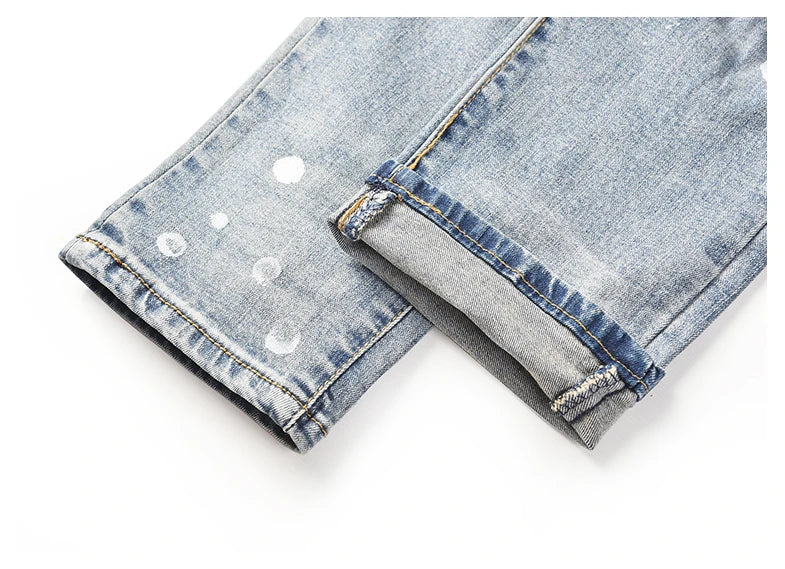 graffiti printed ripped destroied denim jean mens distressed biker jeans with sequins 2018 fashion high street slim pants jogger unique joggers style 2349