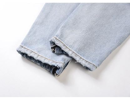 bottom zipper knee holes denim jeans destroyed ripped slim mens biker jeans new men fashion streetwear hip hop pants joggers unique joggers style 2409