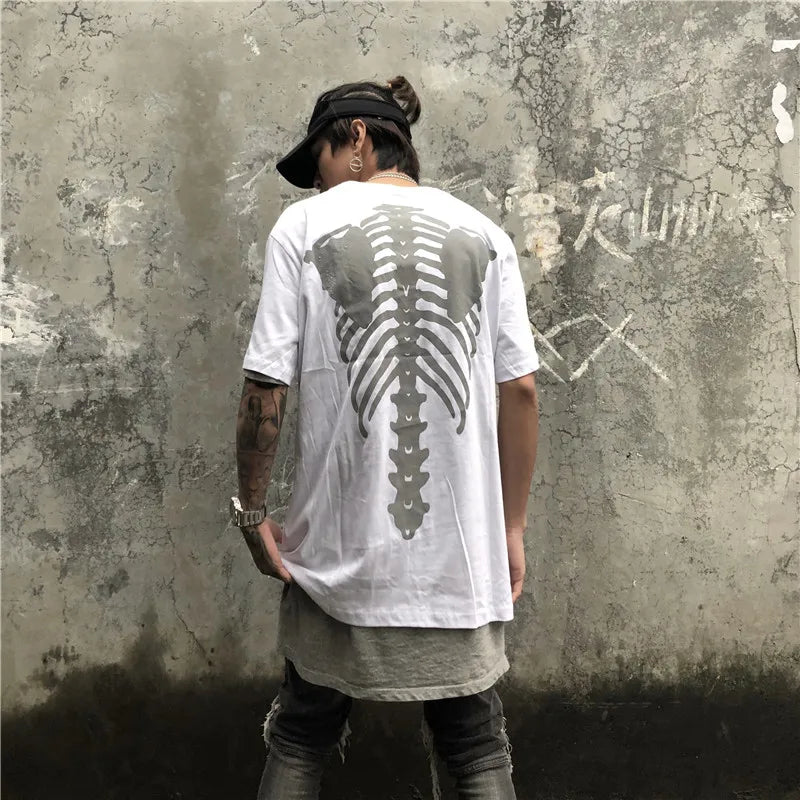 Men's Fashion Reflective Skull Printed T-shirts New Casual Loose Short-sleeved Crew Neck Tees Hip Hop Streetwear Loose Tops Street King Limited