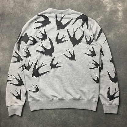 New  Men Full of Swallows Hoodies Hoody hooded Sweatshirts velvet Cotton Drake Thick Fleece Street Hip hop #E153 Street King Limited