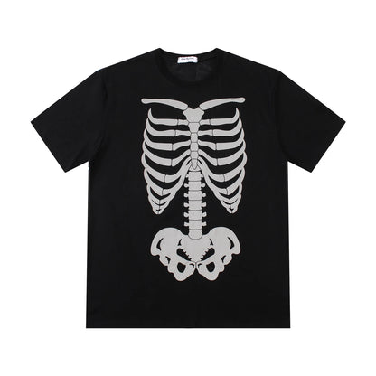 Men's Fashion Reflective Skull Printed T-shirts New Casual Loose Short-sleeved Crew Neck Tees Hip Hop Streetwear Loose Tops Street King Limited