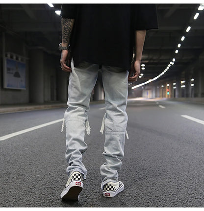 bottom zipper knee holes denim jeans destroyed ripped slim mens biker jeans new men fashion streetwear hip hop pants joggers unique joggers style 2395