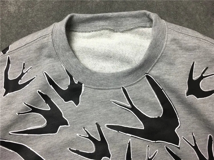 New  Men Full of Swallows Hoodies Hoody hooded Sweatshirts velvet Cotton Drake Thick Fleece Street Hip hop #E153 Street King Limited