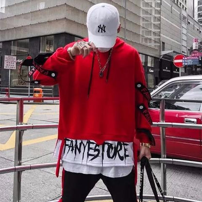 Cool Men Punk Hoodie Streetwear Hood Sweatshirt Hoody Men Black Red Long Sleeves Hip Hop Autumn Winter Mens Women Sweatshirt Daulet Apparel