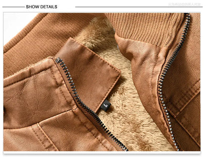 retro leather jacket men stand collar locomotive coat autumn winter casual plus size motorcycle jacket male warm biker outerwear unique default style 3796