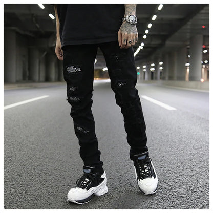 graffiti printed ripped destroied denim jean mens distressed biker jeans with sequins 2018 fashion high street slim pants jogger unique joggers style 2336