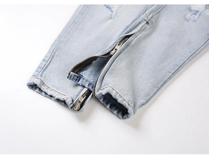 bottom zipper knee holes denim jeans destroyed ripped slim mens biker jeans new men fashion streetwear hip hop pants joggers unique joggers style 2410