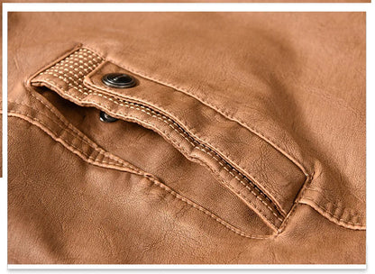 retro leather jacket men stand collar locomotive coat autumn winter casual plus size motorcycle jacket male warm biker outerwear unique default style 3801
