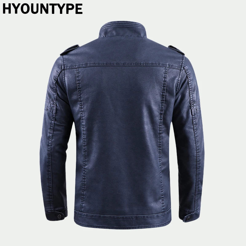 retro leather jacket men stand collar locomotive coat autumn winter casual plus size motorcycle jacket male warm biker outerwear minimalist street pants