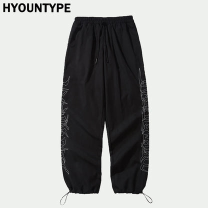 hip hop loose fit elastic waist pants fashion embroidery ankle pants mens 2019 new spring summer casual sportwear pants joggers unique joggers style 1091