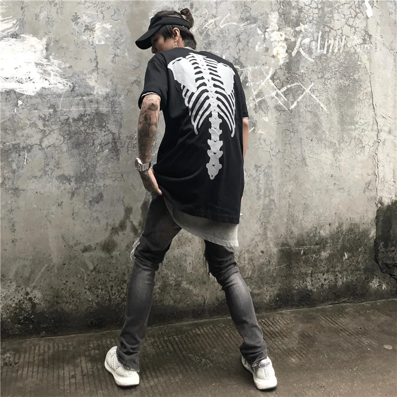 Men's Fashion Reflective Skull Printed T-shirts New Casual Loose Short-sleeved Crew Neck Tees Hip Hop Streetwear Loose Tops Street King Limited