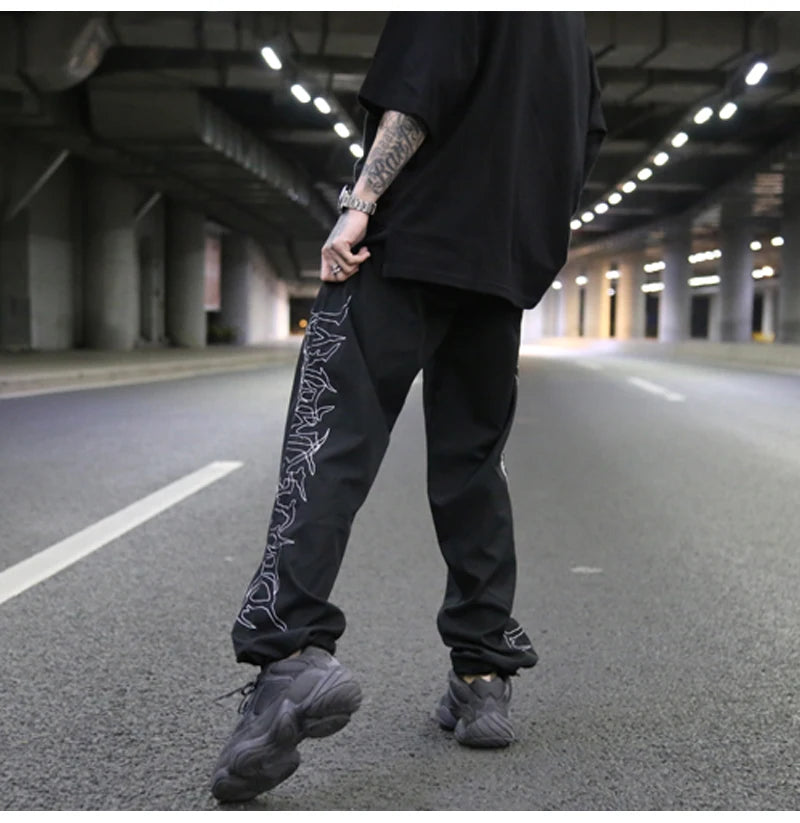 hip hop loose fit elastic waist pants fashion embroidery ankle pants mens 2019 new spring summer casual sportwear pants joggers unique joggers style 1099