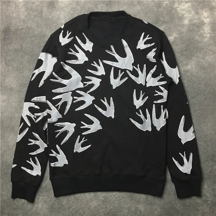 New  Men Full of Swallows Hoodies Hoody hooded Sweatshirts velvet Cotton Drake Thick Fleece Street Hip hop #E153 Street King Limited