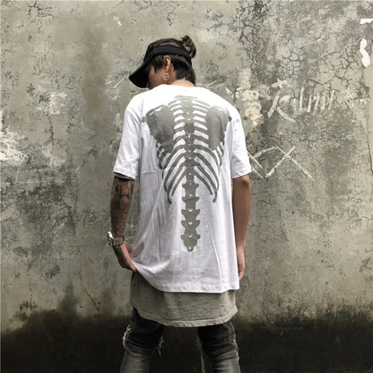 Men's Fashion Reflective Skull Printed T-shirts New Casual Loose Short-sleeved Crew Neck Tees Hip Hop Streetwear Loose Tops Street King Limited