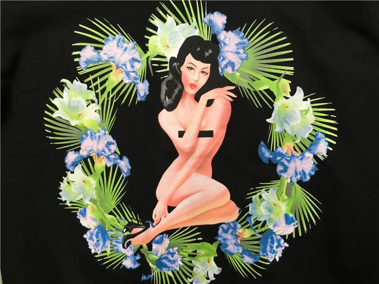 New 2018 Men High Punk Naked Girl flower Hoodies Hoody hooded Sweatshirts velvet Cotton Drake Thick Fleece Street Hip hop #H40 Street King Limited