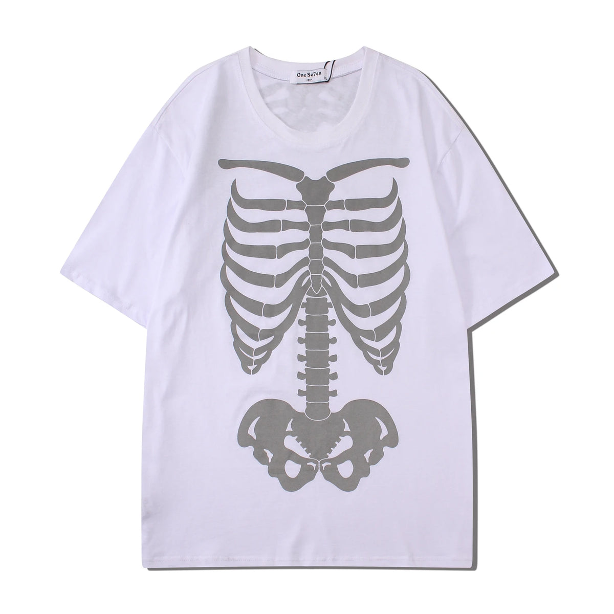 Men's Fashion Reflective Skull Printed T-shirts New Casual Loose Short-sleeved Crew Neck Tees Hip Hop Streetwear Loose Tops Street King Limited