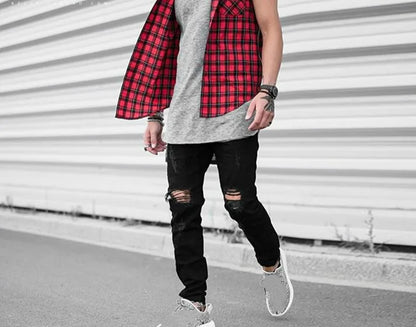knee ripped hole biker jeans men denim destroyed slim fit zippers jeans fashion trousers black streetwear hip hop pants jogger unique joggers style 4157