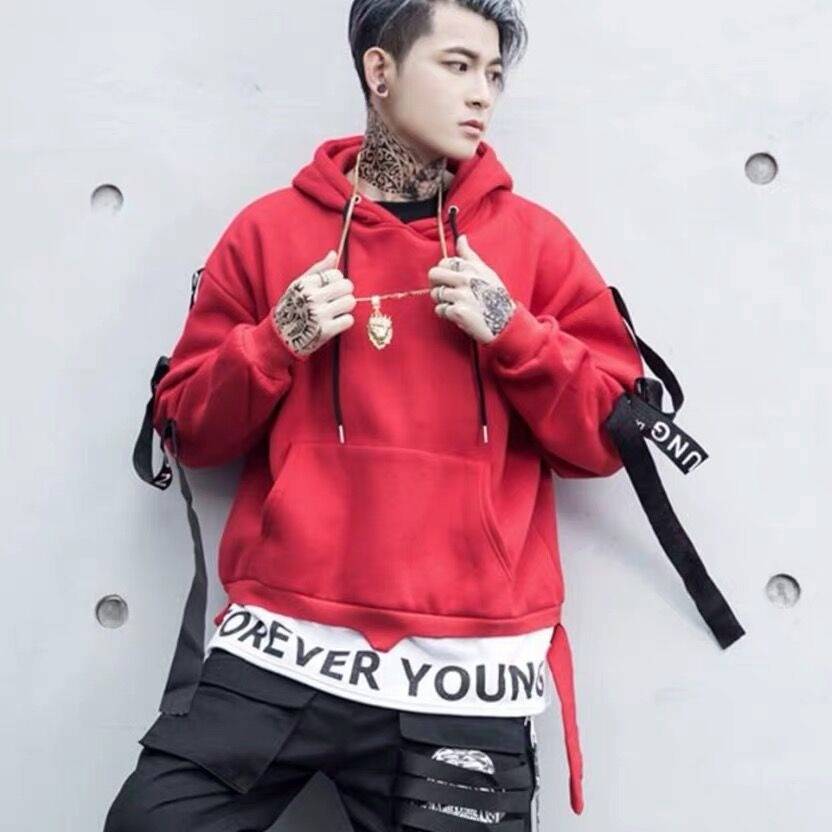Cool Men Punk Hoodie Streetwear Hood Sweatshirt Hoody Men Black Red Long Sleeves Hip Hop Autumn Winter Mens Women Sweatshirt Daulet Apparel