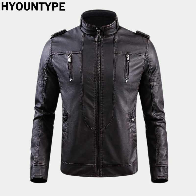 retro leather jacket men stand collar locomotive coat autumn winter casual plus size motorcycle jacket male warm biker outerwear clean everyday pants