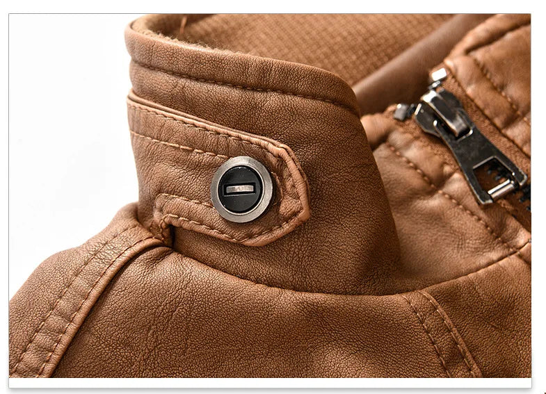 retro leather jacket men stand collar locomotive coat autumn winter casual plus size motorcycle jacket male warm biker outerwear unique default style 3797