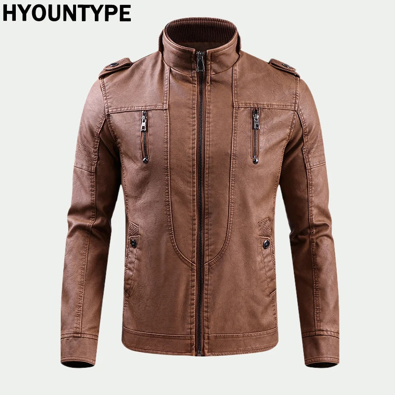 retro leather jacket men stand collar locomotive coat autumn winter casual plus size motorcycle jacket male warm biker outerwear urban fashion pants
