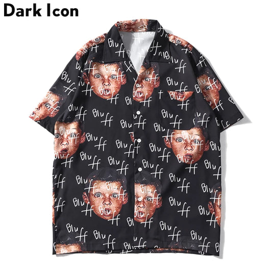 Dark Icon Bluff Boy Full Printing Hip Hop Shirt Street Summer Short Sleeved Men's Shirts Streetwear Clothing Street King Limited
