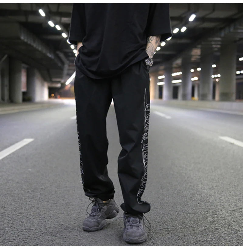 hip hop loose fit elastic waist pants fashion embroidery ankle pants mens 2019 new spring summer casual sportwear pants joggers unique joggers style 1096