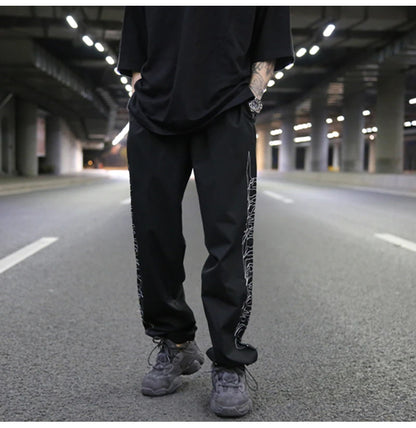 hip hop loose fit elastic waist pants fashion embroidery ankle pants mens 2019 new spring summer casual sportwear pants joggers unique joggers style 1096