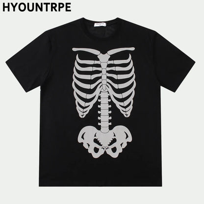Men's Fashion Reflective Skull Printed T-shirts New Casual Loose Short-sleeved Crew Neck Tees Hip Hop Streetwear Loose Tops Street King Limited