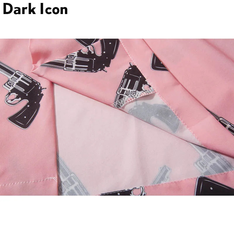 Dark Icon Printed Turn-down Collar Street Men's Shirt 2019 Summer Vintage Hip Hop Shirt Streetwear Shirts for Men Street King Limited