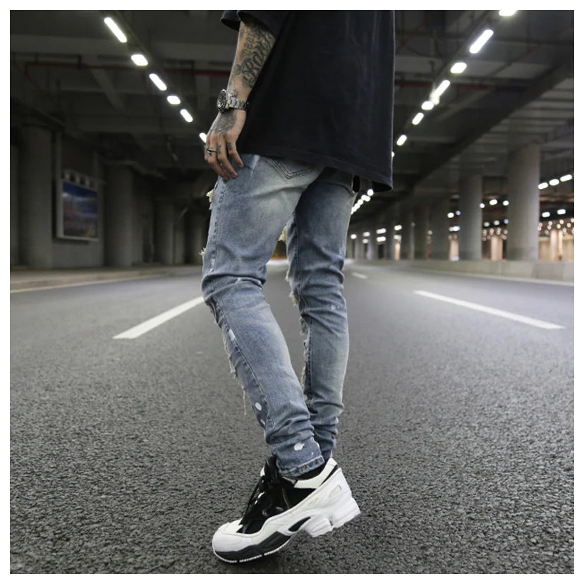 graffiti printed ripped destroied denim jean mens distressed biker jeans with sequins 2018 fashion high street slim pants jogger unique joggers style 2332