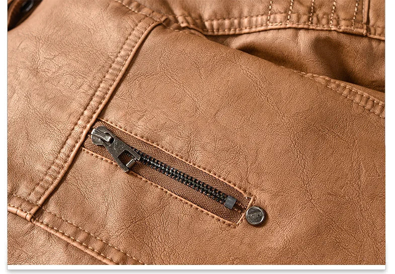 retro leather jacket men stand collar locomotive coat autumn winter casual plus size motorcycle jacket male warm biker outerwear unique default style 3799