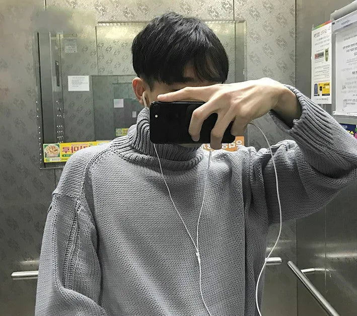 Male Sweater Basic Pullover 2018 Autumn Winter High Neck Casual Solid Color Warm Sweater Women Men Fashion Street Loose Sweaters Street King Limited