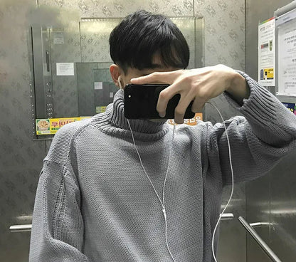 Male Sweater Basic Pullover 2018 Autumn Winter High Neck Casual Solid Color Warm Sweater Women Men Fashion Street Loose Sweaters Street King Limited