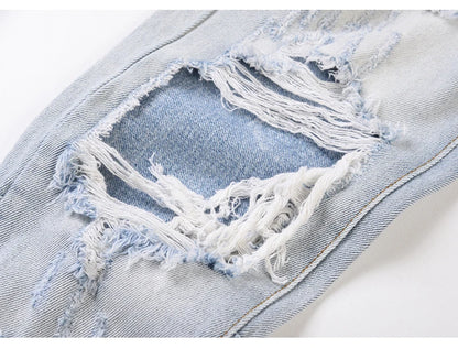 bottom zipper knee holes denim jeans destroyed ripped slim mens biker jeans new men fashion streetwear hip hop pants joggers unique joggers style 2406