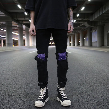 knee patchwork jeans for men hip hop skinny biker taped jean trousers slim fit black denim pants fashion streetwear jogger relaxed fit joggers