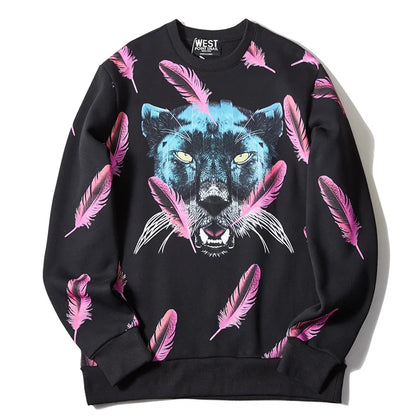 New High Men Novelty Feather wolf head gentleman Hoodies Hoody hooded Sweatshirts velvet Cotton Drake Thicken Fleece #F28 Street King Limited