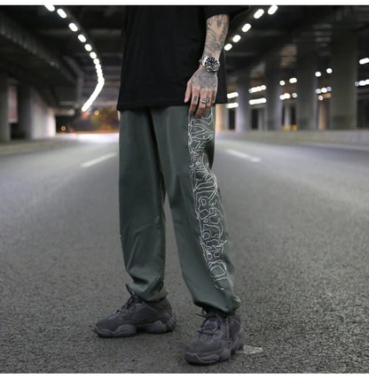 hip hop loose fit elastic waist pants fashion embroidery ankle pants mens 2019 new spring summer casual sportwear pants joggers unique joggers style 1100
