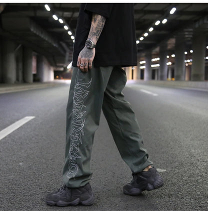 hip hop loose fit elastic waist pants fashion embroidery ankle pants mens 2019 new spring summer casual sportwear pants joggers unique joggers style 1102