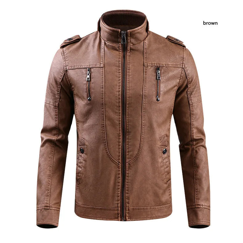 retro leather jacket men stand collar locomotive coat autumn winter casual plus size motorcycle jacket male warm biker outerwear unique default style 3792