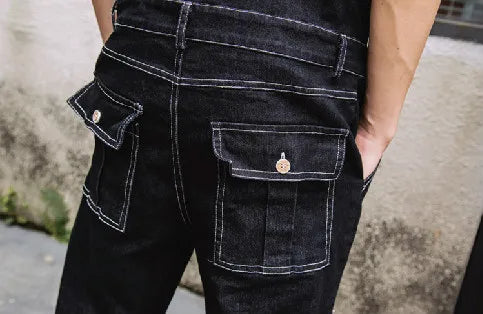 Autumn Embroidery Denim Jumpsuit Mens Fashion Single Breasted Rompers Long Sleeve Pockets Overalls New One-piece Suits Romper Street King Limited