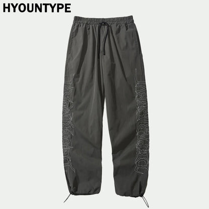 hip hop loose fit elastic waist pants fashion embroidery ankle pants mens 2019 new spring summer casual sportwear pants joggers unique joggers style 1092