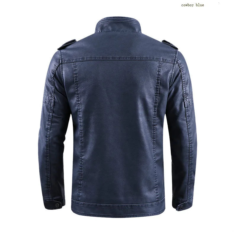 retro leather jacket men stand collar locomotive coat autumn winter casual plus size motorcycle jacket male warm biker outerwear unique default style 3790