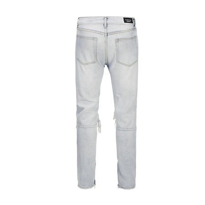 bottom zipper knee holes denim jeans destroyed ripped slim mens biker jeans new men fashion streetwear hip hop pants joggers unique joggers style 2400