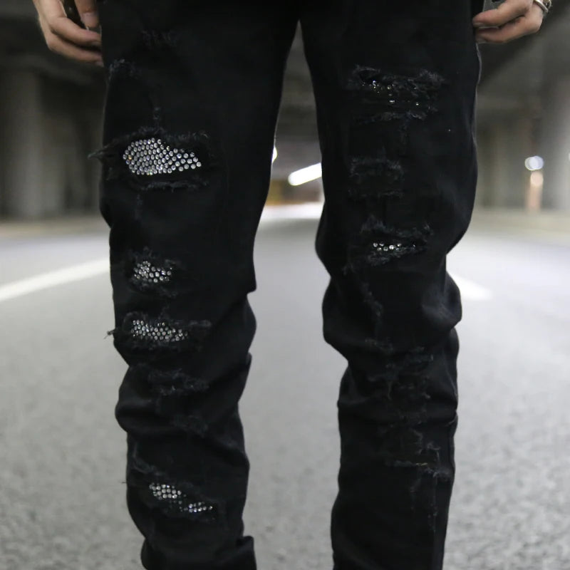 graffiti printed ripped destroied denim jean mens distressed biker jeans with sequins 2018 fashion high street slim pants jogger relaxed fit joggers