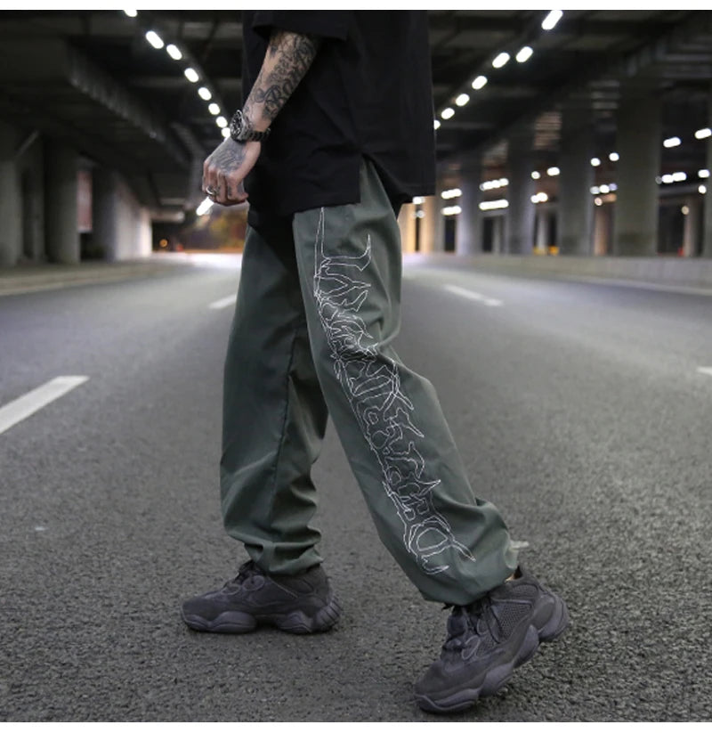 hip hop loose fit elastic waist pants fashion embroidery ankle pants mens 2019 new spring summer casual sportwear pants joggers unique joggers style 1103