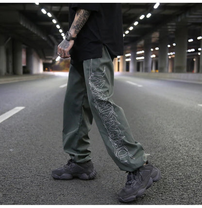 hip hop loose fit elastic waist pants fashion embroidery ankle pants mens 2019 new spring summer casual sportwear pants joggers unique joggers style 1103